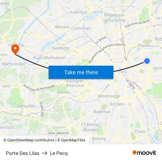 Porte Des Lilas to Le Pecq map