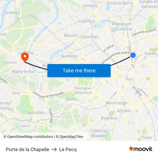 Porte de la Chapelle to Le Pecq map