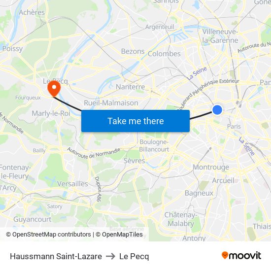 Haussmann Saint-Lazare to Le Pecq map
