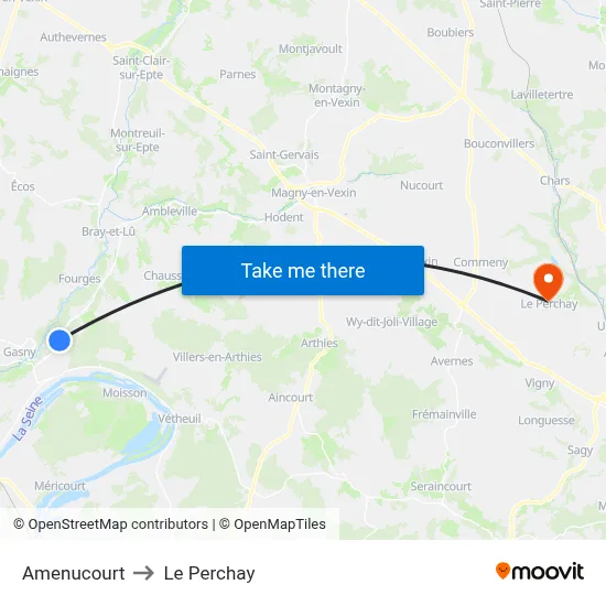 Amenucourt to Le Perchay map