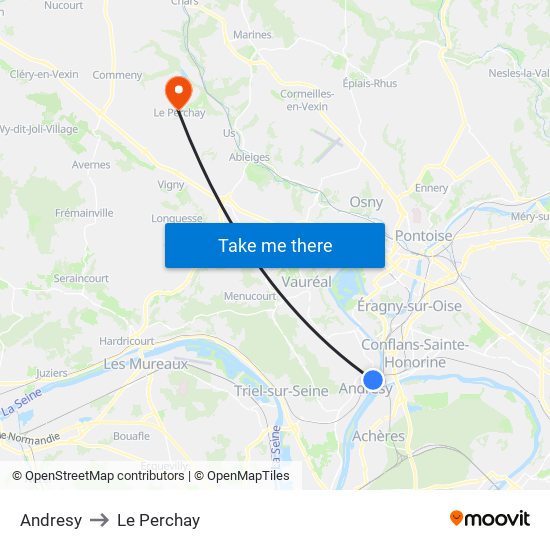 Andresy to Le Perchay map