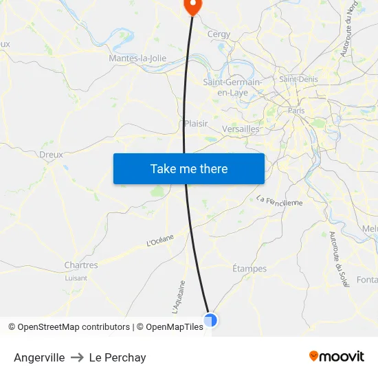 Angerville to Le Perchay map