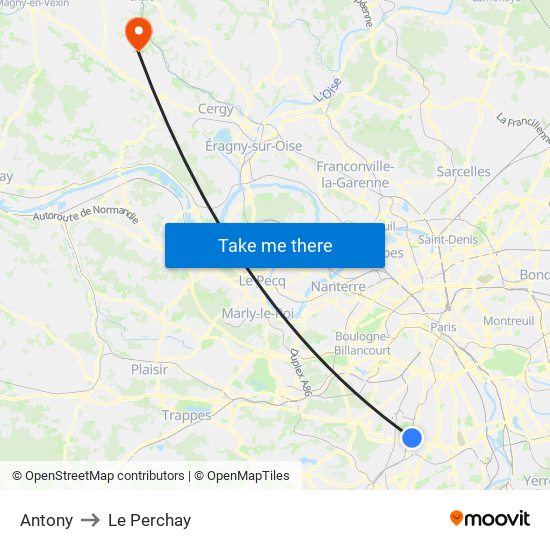 Antony to Le Perchay map
