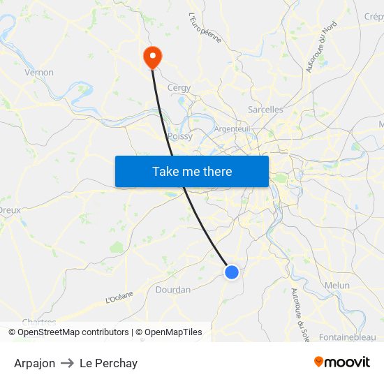 Arpajon to Le Perchay map