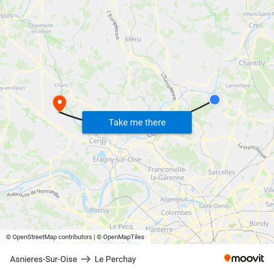 Asnieres-Sur-Oise to Le Perchay map