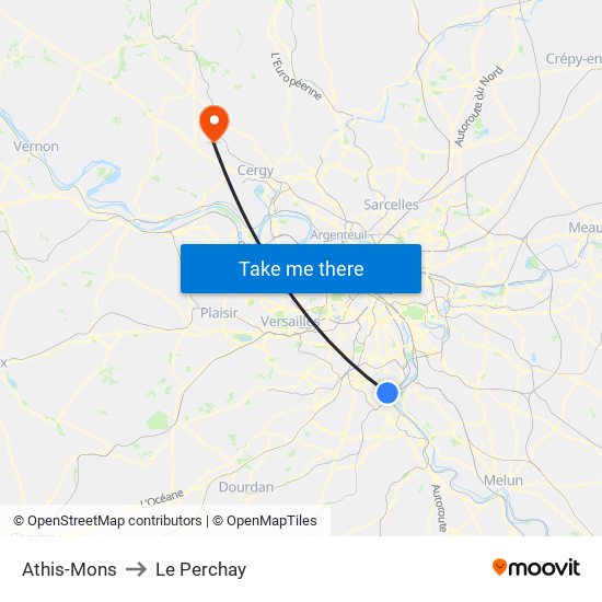 Athis-Mons to Le Perchay map