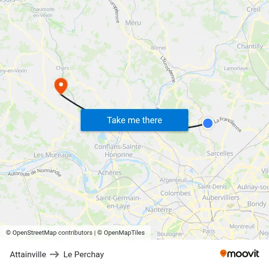 Attainville to Le Perchay map