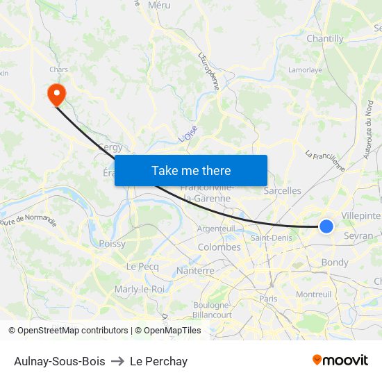 Aulnay-Sous-Bois to Le Perchay map