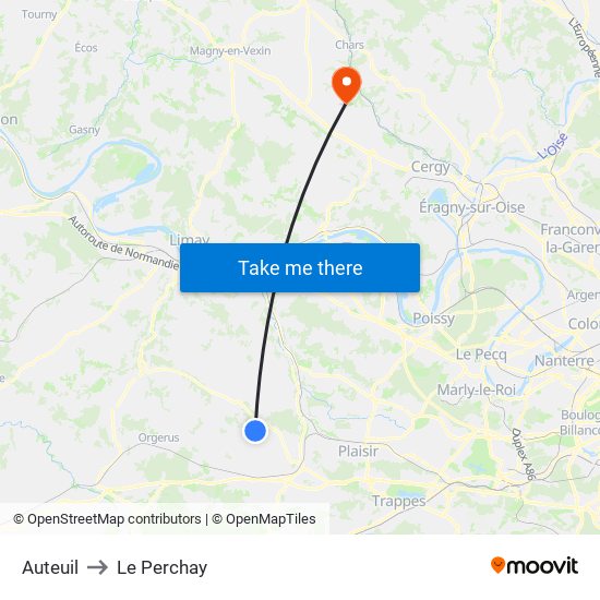 Auteuil to Le Perchay map