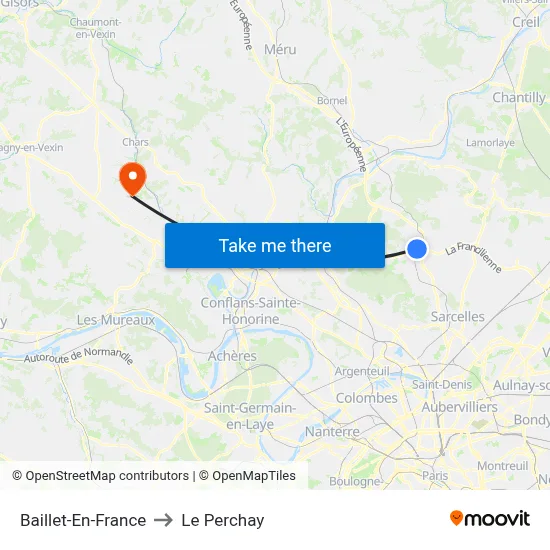 Baillet-En-France to Le Perchay map
