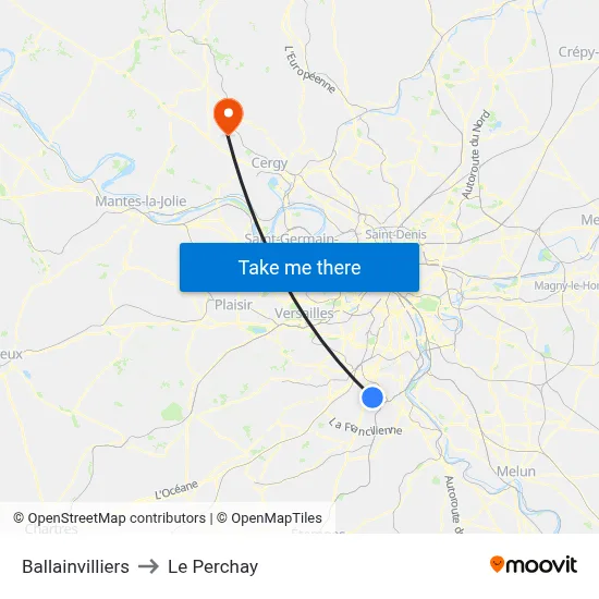 Ballainvilliers to Le Perchay map