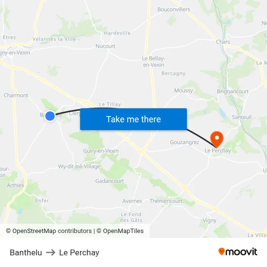 Banthelu to Le Perchay map