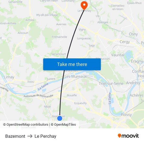 Bazemont to Le Perchay map