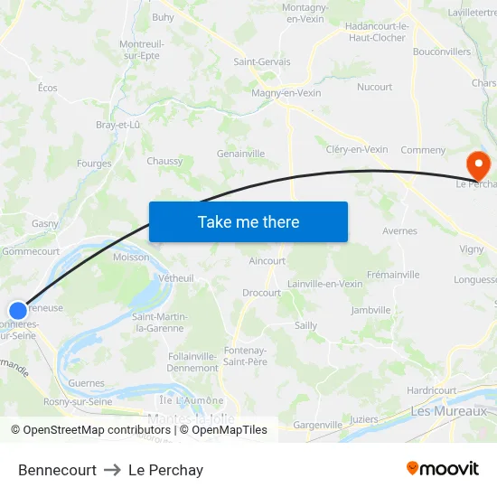 Bennecourt to Le Perchay map