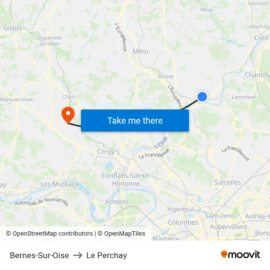 Bernes-Sur-Oise to Le Perchay map