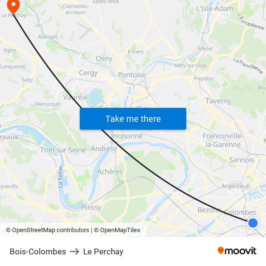 Bois-Colombes to Le Perchay map