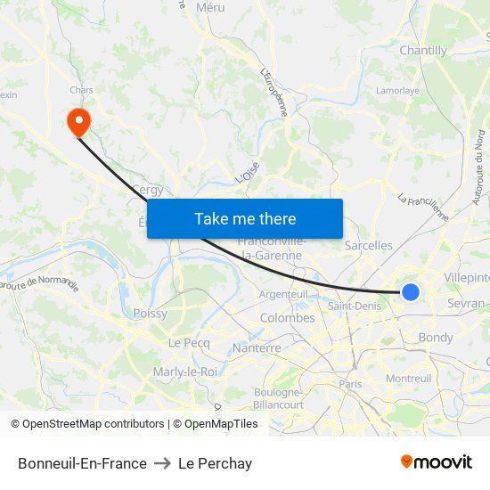 Bonneuil-En-France to Le Perchay map