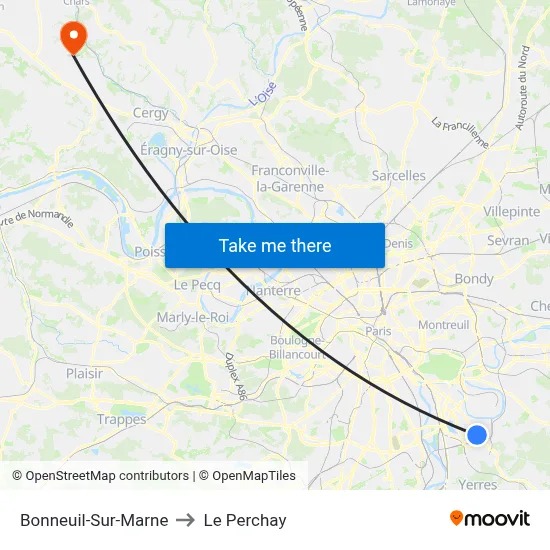 Bonneuil-Sur-Marne to Le Perchay map