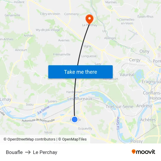 Bouafle to Le Perchay map