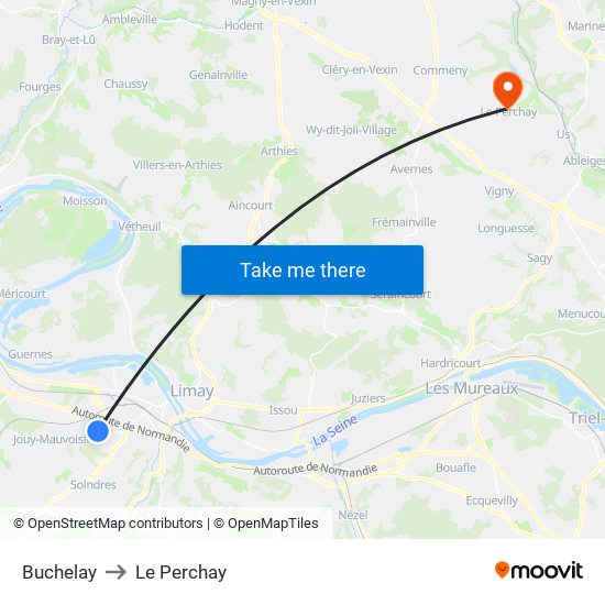 Buchelay to Le Perchay map