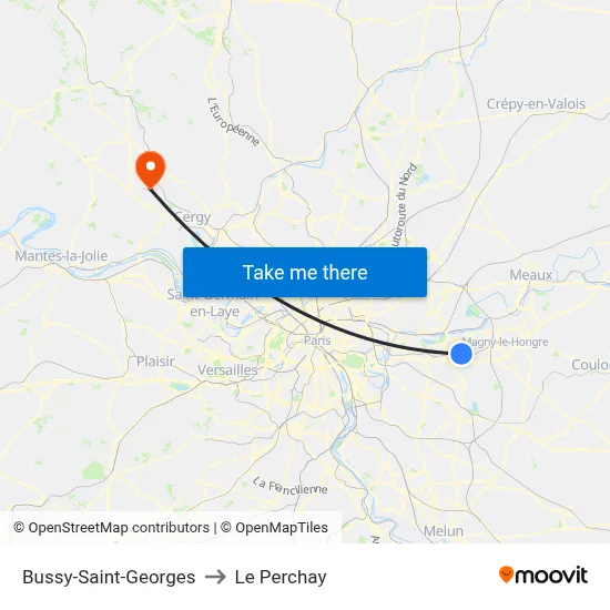 Bussy-Saint-Georges to Le Perchay map