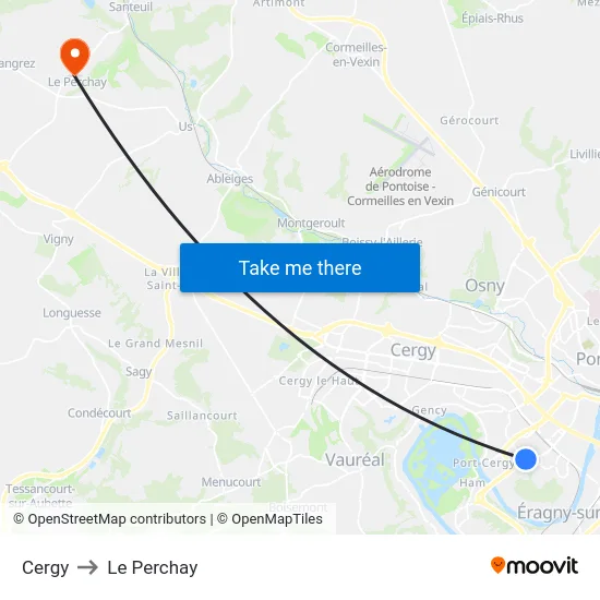 Cergy to Le Perchay map