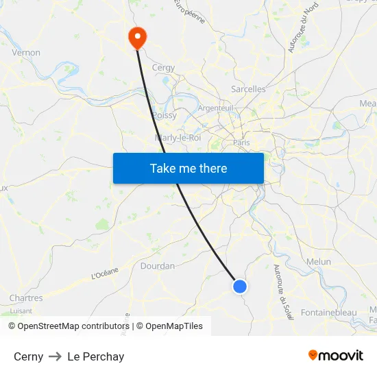 Cerny to Le Perchay map