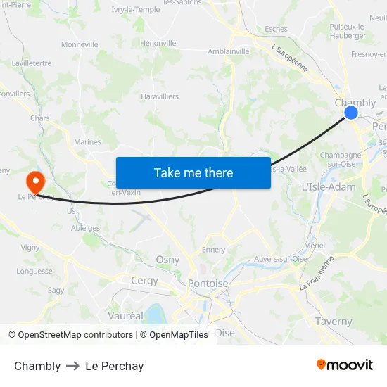 Chambly to Le Perchay map