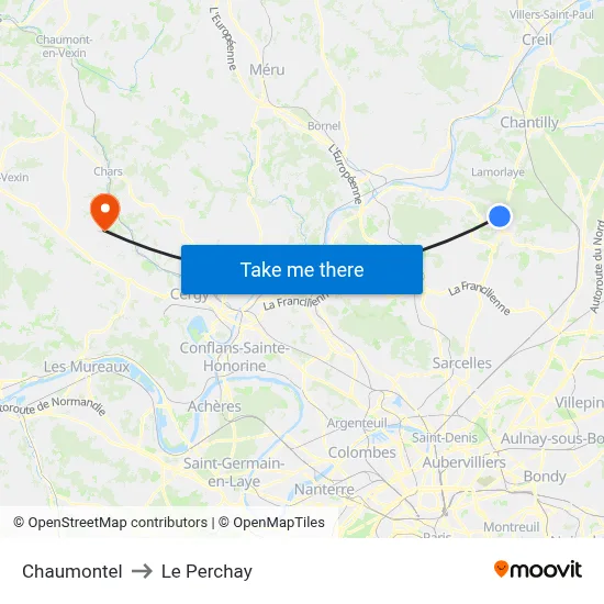 Chaumontel to Le Perchay map
