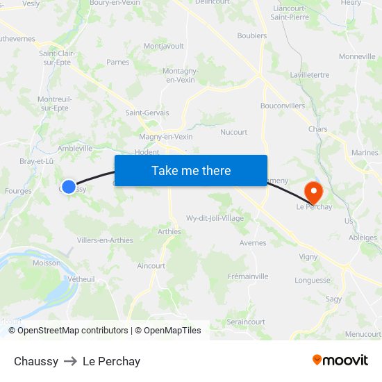 Chaussy to Le Perchay map