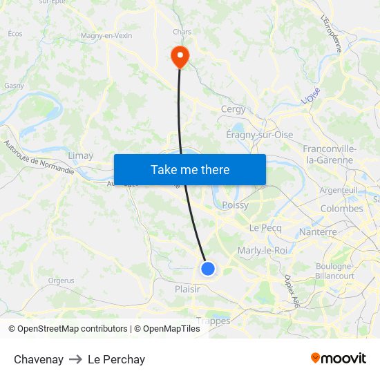 Chavenay to Le Perchay map