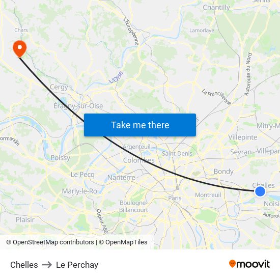 Chelles to Le Perchay map