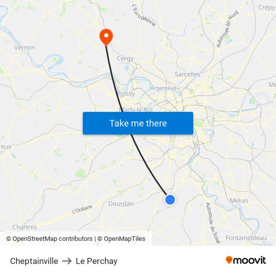 Cheptainville to Le Perchay map