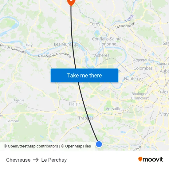 Chevreuse to Le Perchay map