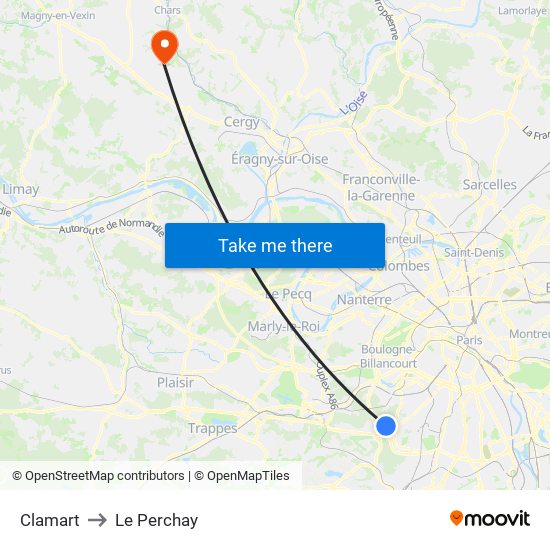 Clamart to Le Perchay map