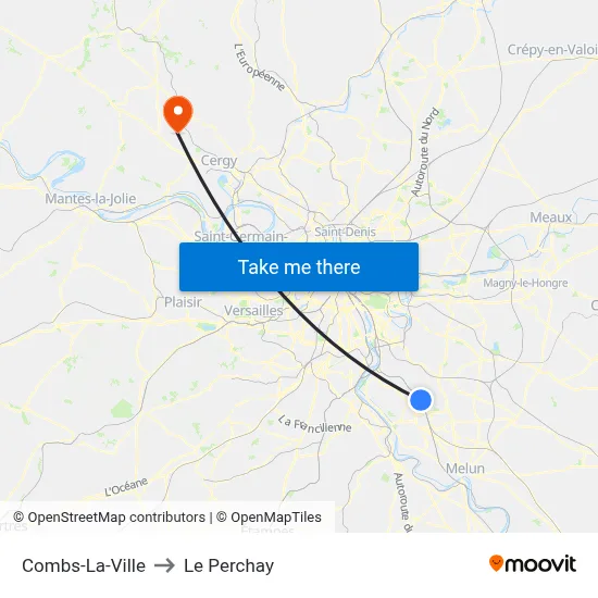 Combs-La-Ville to Le Perchay map