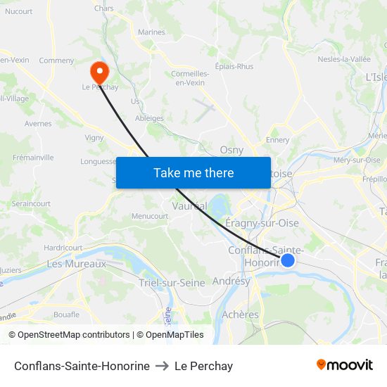 Conflans-Sainte-Honorine to Le Perchay map