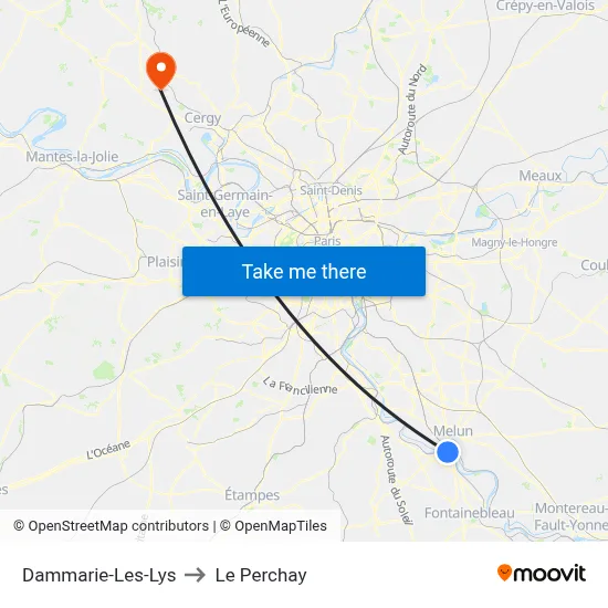 Dammarie-Les-Lys to Le Perchay map