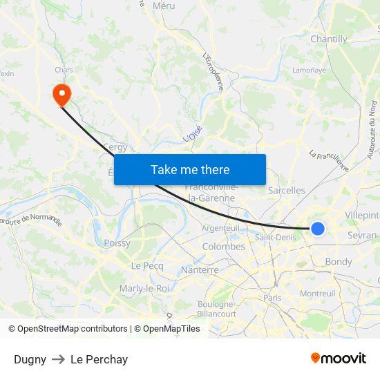 Dugny to Le Perchay map