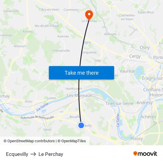 Ecquevilly to Le Perchay map