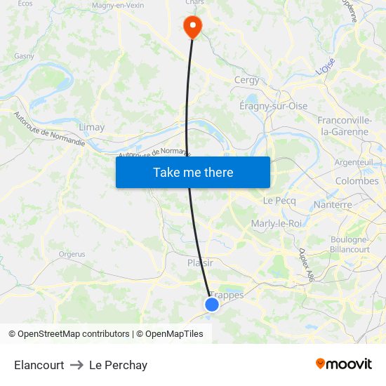 Elancourt to Le Perchay map