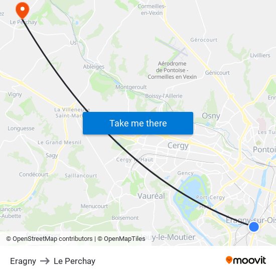 Eragny to Le Perchay map