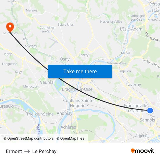 Ermont to Le Perchay map