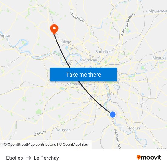 Etiolles to Le Perchay map