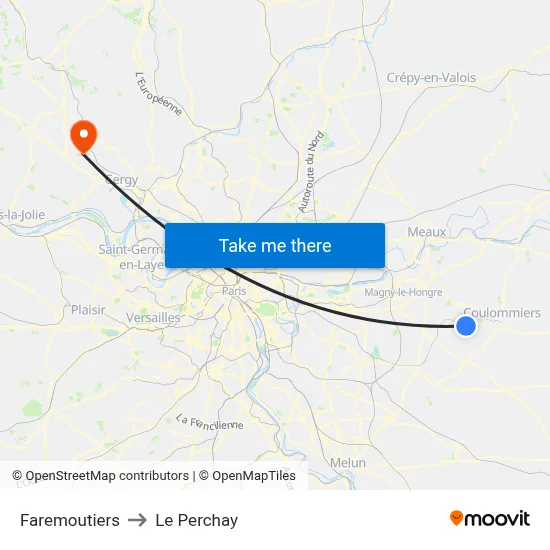 Faremoutiers to Le Perchay map