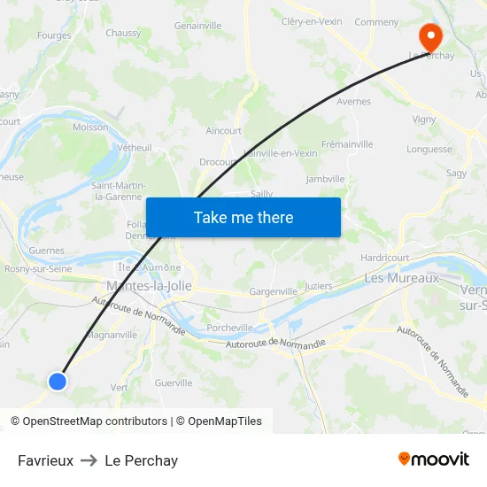 Favrieux to Le Perchay map