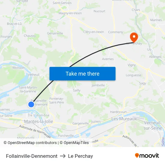 Follainville-Dennemont to Le Perchay map