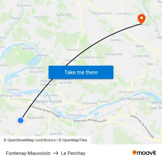 Fontenay-Mauvoisin to Le Perchay map