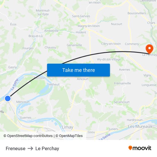 Freneuse to Le Perchay map
