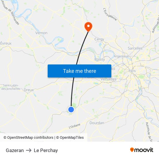 Gazeran to Le Perchay map